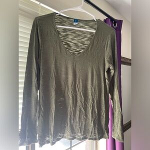 XS Green Okd Navy Lightweight Long Sleeve V Neck Shirt